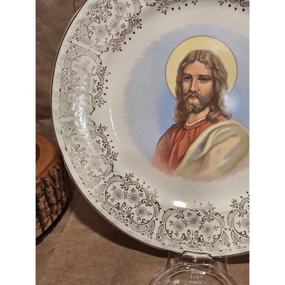 Crooksville China Jesus Christ Gold Trim Decorative Plate - Picture 6 of 8